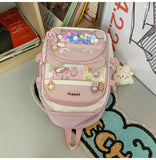 Lkblock New Multi-pocket Pink Kawaii Girls School Backpack For Teenager Female Book Schoolbag Women Transparent PVC  Nylon Mochila