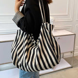 Lkblock Women's Tote Bag Striped Canvas Casual Handbags for Women Simple Shopping Large Capacity Woman Shopper School Shoulder Bag