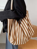 Lkblock Women's Tote Bag Striped Canvas Casual Handbags for Women Simple Shopping Large Capacity Woman Shopper School Shoulder Bag