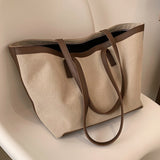 Lkblock New Casual Canvas Tote Bag Large Capacity Simple Style Women Handbags Fashion Patchwork Design Big Shoulder Bag Shopper Sac