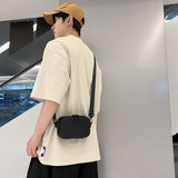 Lkblock Simple Lightweight Box Bag Unisex Trendy Diagonal Striped Shoulder Bag Soft PU Leather pressed shell Men's Messenger Bag