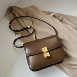 Lkblock Ins Retro High Quality  Box Bag Shiny Smooth Genuine Leather Shoulder Crossbody Bag Flap Handbag