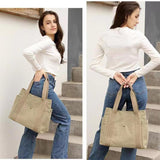 Lkblock New student CanvasTote Bag fashion multilayer pocket big capacity women casual Handbag Simple Lady shoulder bag