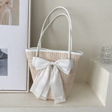 Lkblock Casual Straw Woven Handbags Women Summer Holiday Beach Bow Totes Top-Handle Bags Fashion Ladies Undearm Shoulder Bags