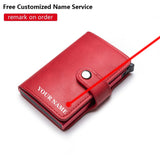 Lkblock New Buckle Design Wallet Men's Smart Card Holder Case Metal RFID Anti Theft Brush Aluminum Box Women PU Leather Purse