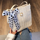 Lkblock Casual Straw Woven Handbags Women Summer Holiday Beach Bow Totes Top-Handle Bags Fashion Ladies Undearm Shoulder Bags