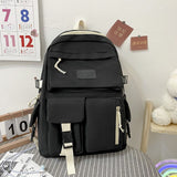 Lkblock Canvas Backpack Korean Large-capacity Multilayer Junior High School Student Schoolbag Light Simple Travel Bag Canvas Bookbag