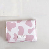 Lkblock Women's Cute Wallet Cow Print PU Leather Business Card Holder Female Girl's Coin Pouch Women Tri-fold Cartoon Short Wallet