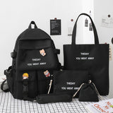 Lkblock Five piece set of large capacity Korean female junior high school students' backpack Fashion campus students' backpack