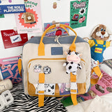 Lkblock Women Cute Cow Backpack Female Student College Schoolbag Girl Badge Multifunctional Backpacks Kawaii Ladies Waterproof Nylon Bag