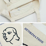 Lkblock Women Canvas Shoulder Bag Henrimatisse Printing Ladies Casual Handbag Tote Bag Large Capacity Cotton Reusable Shopping Beach Bag