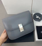 Lkblock Ins Retro High Quality  Box Bag Shiny Smooth Genuine Leather Shoulder Crossbody Bag Flap Handbag