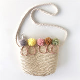 Lkblock Handmade Girls Shoulder Bag Flower Straw Bag Messenger Bag Keys Coin Purse Cute Princess Small Handbag