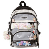 Lkblock New Multi-pocket Pink Kawaii Girls School Backpack For Teenager Female Book Schoolbag Women Transparent PVC  Nylon Mochila