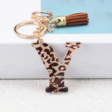 Lkblock Fashion Acrylic Leopard Letter Keychain With Tassel Fashion Couple 26 A-Z Initial Letter Pendant With Key Ring For Women Bag