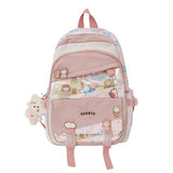 Lkblock Multi-pocket Transparent PVC Nylon School Backpack For Girls Large Female Travel Casual Schoolbag Patchwork Mochila Bolsa