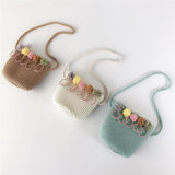 Lkblock Handmade Girls Shoulder Bag Flower Straw Bag Messenger Bag Keys Coin Purse Cute Princess Small Handbag