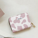 Lkblock Women's Cute Wallet Cow Print PU Leather Business Card Holder Female Girl's Coin Pouch Women Tri-fold Cartoon Short Wallet