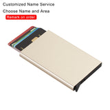 New Customized Name Anti-theft Credit Card Holder Mini Thin Aluminium Metal Box Card Case Wallet Pop-up Purse For Woman Men