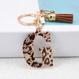 Lkblock Fashion Acrylic Leopard Letter Keychain With Tassel Fashion Couple 26 A-Z Initial Letter Pendant With Key Ring For Women Bag