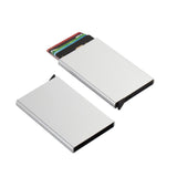 New Customized Name Anti-theft Credit Card Holder Mini Thin Aluminium Metal Box Card Case Wallet Pop-up Purse For Woman Men