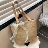 Lkblock Casual Handmade Straw Handbags Fashion Woven Women Shoulder Bags Summer Holiday Beach Large Capacity Totes Ladies Top-handle Bag