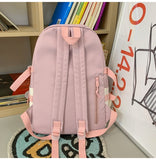 Lkblock New Multi-pocket Pink Kawaii Girls School Backpack For Teenager Female Book Schoolbag Women Transparent PVC  Nylon Mochila