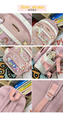 Lkblock New Multi-pocket Pink Kawaii Girls School Backpack For Teenager Female Book Schoolbag Women Transparent PVC  Nylon Mochila