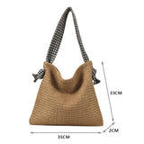 Lkblock Casual Large Capacity Woven Straw Handbags Summer Handmade Rattan Women Shoulder Bags Beach Vacation Female Shopping Bags Totes