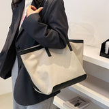 Lkblock New Casual Canvas Tote Bag Large Capacity Simple Style Women Handbags Fashion Patchwork Design Big Shoulder Bag Shopper Sac