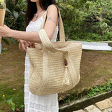 Lkblock 2023 Straw Braided Bag Hand-woven Simple Handbag Holiday Beach Shoulder Bag Casual Trend Women Large Capacity Tote Shopping Bags