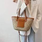 Lkblock Beach Basket Summer Bag Straw Bag Fashion Beach Bags Big Rattan Shoulder Bags Large Capacity Woven Bag Hand-made Handbags