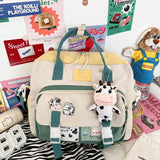 Lkblock Women Cute Cow Backpack Female Student College Schoolbag Girl Badge Multifunctional Backpacks Kawaii Ladies Waterproof Nylon Bag