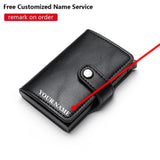 Lkblock New Buckle Design Wallet Men's Smart Card Holder Case Metal RFID Anti Theft Brush Aluminum Box Women PU Leather Purse