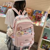 Lkblock Multi-pocket Transparent PVC Nylon School Backpack For Girls Large Female Travel Casual Schoolbag Patchwork Mochila Bolsa