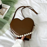 Lkblock Fashion Girly Design Love Shoulder Bag PU Leather Women's Clutch Purse Handbags Vintage Pearl Female Heart Tote Crossbody Bags