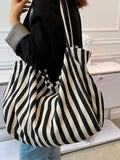 Lkblock Women's Tote Bag Striped Canvas Casual Handbags for Women Simple Shopping Large Capacity Woman Shopper School Shoulder Bag